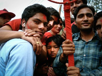 Young Maoist supporters after the return to democracy in Nepal