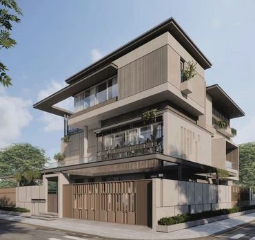 Front elevation of modern house with Stonelam porcelain surfaces