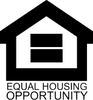Black and white equal housing opportunity logo with a house icon.