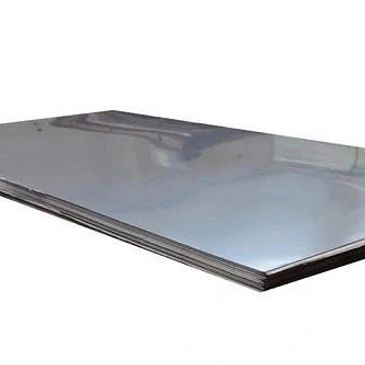 Stack of shiny metal sheets.