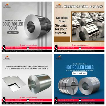 Cold rolled and hot rolled steel coils for various industrial uses.