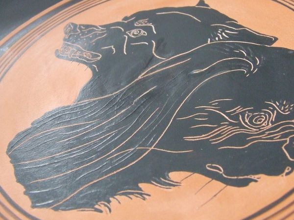 Detail of Pekingese / Wolf tondo.