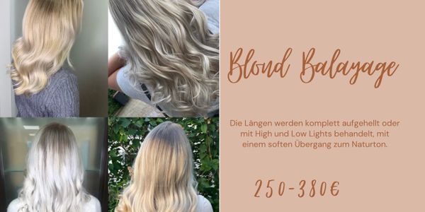 4 Unterschiedlich Blond gefärbte haare mit der Beschreibung Blond Balayage, preis 250- 380€