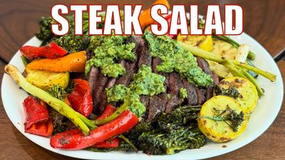 flat iron steak chimichurri sauce and roasted veggies