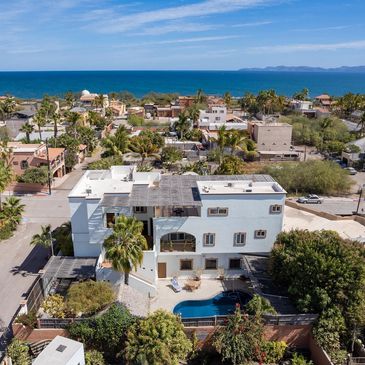 drone footage of Casa de La Mar and the Sea of Cortez