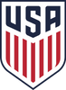 USA logo with navy blue letters and red stripes in a shield shape.