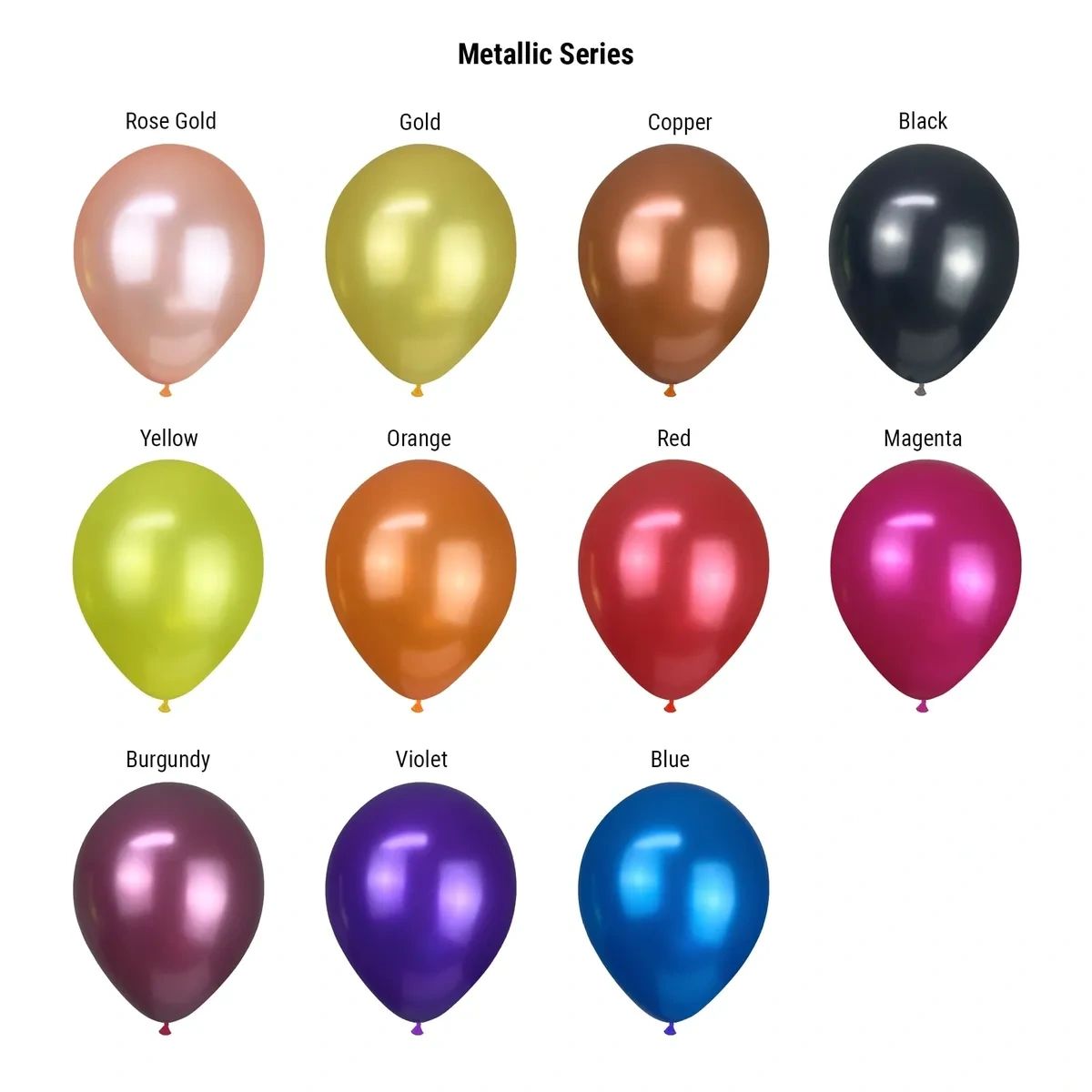 A range of metallic finish balloons from the Sempertex Metallic Series.