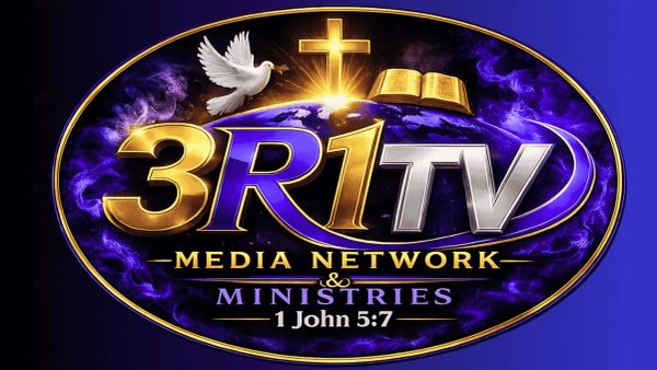 Logo for 3R1TV Media Network and Ministries with religious symbols.