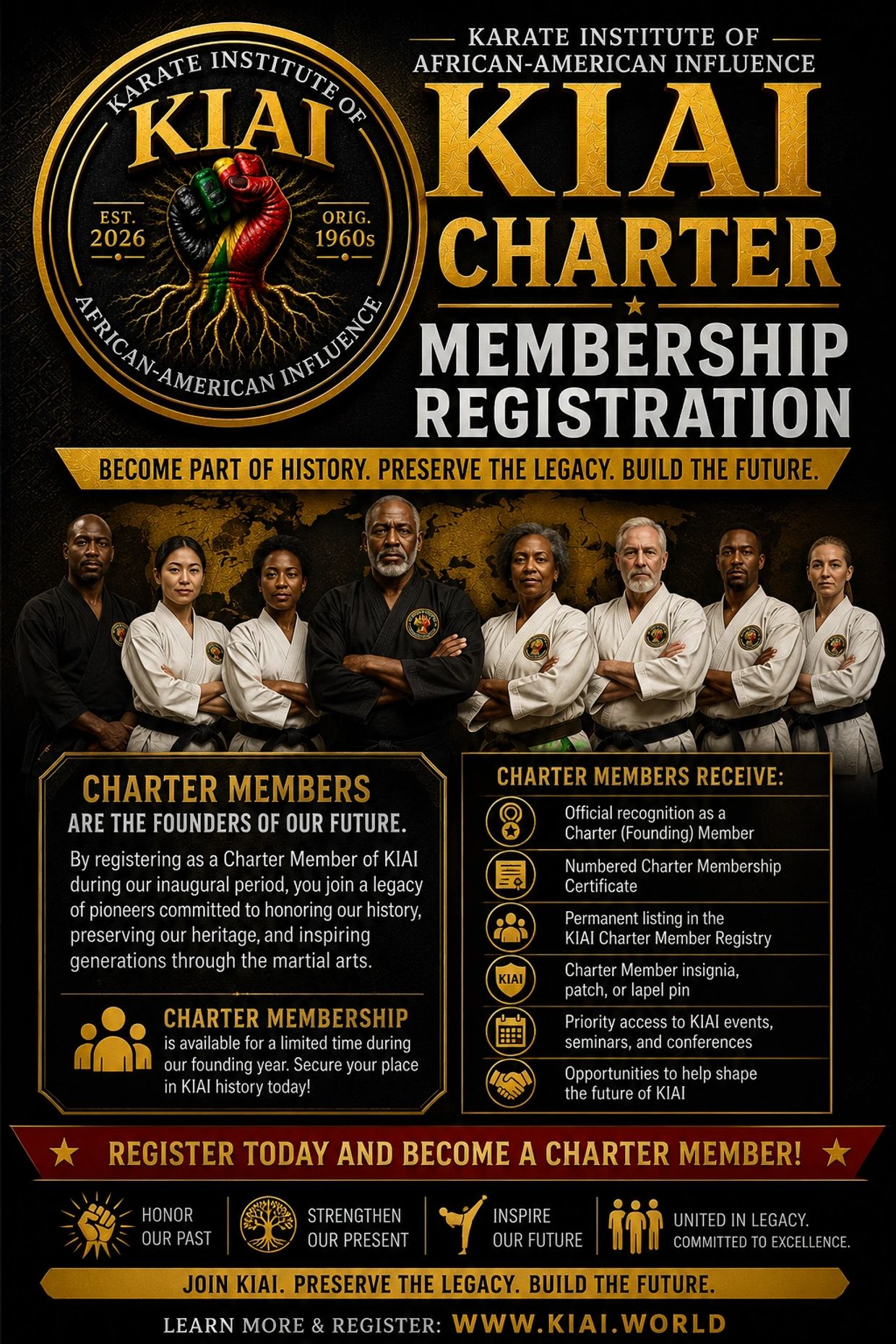 KIAI Charter Membership registration for preserving African-American martial arts legacy.