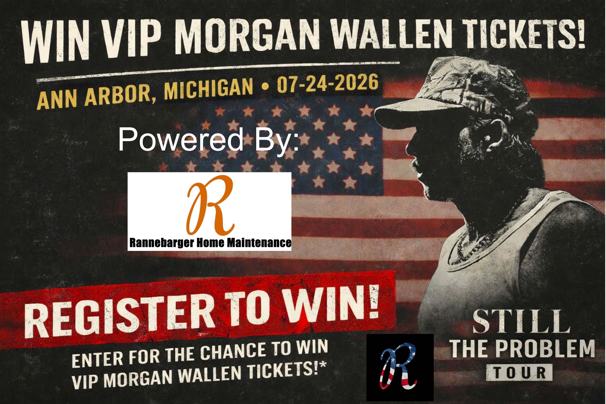 Morgan Wallen ticket giveaway powered by Rannebarger Home Maintenance. Columbus, OHIO. Ann Arbor