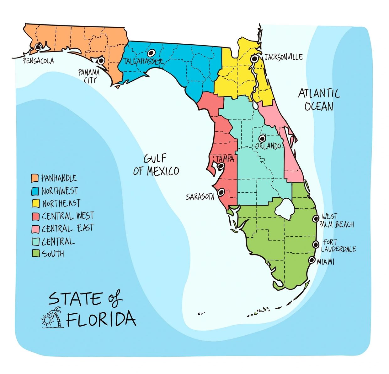 Florida Telehealth Counties: Central Florida, Tampa Bay, Space Coast, Panhandle, South Florida