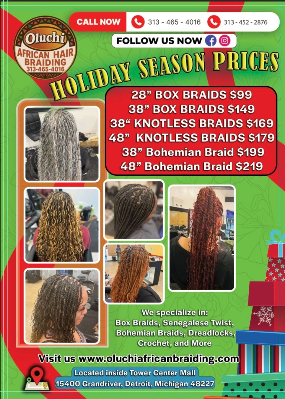 Enjoy Oluchi African Hair Braiding Holiday Specials