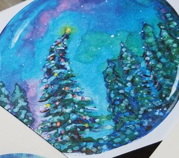Christmas tree bubble art watercolor