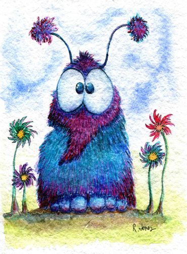 watercolor monster who looks like a blue and purple kind of Snuffleupagus