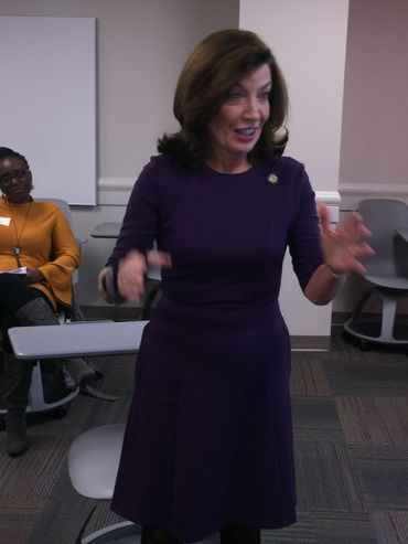 NY Governor Kathy Hochul addresses the students of the Candidate Training class at the RHTICE