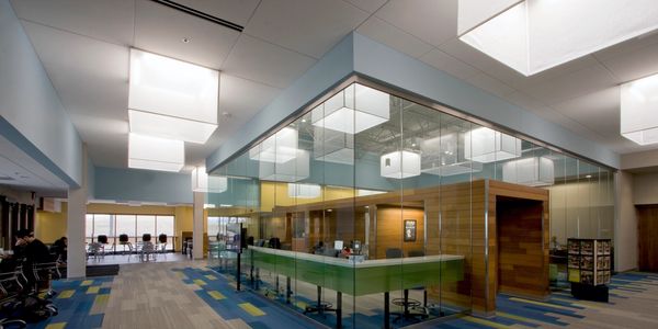 Solatube 750DS tubular daylighting units with external design treatment in a meeting area