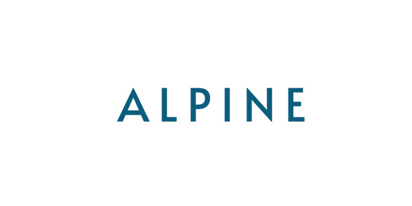 Text logo with the word 'ALPINE' in blue on black background.