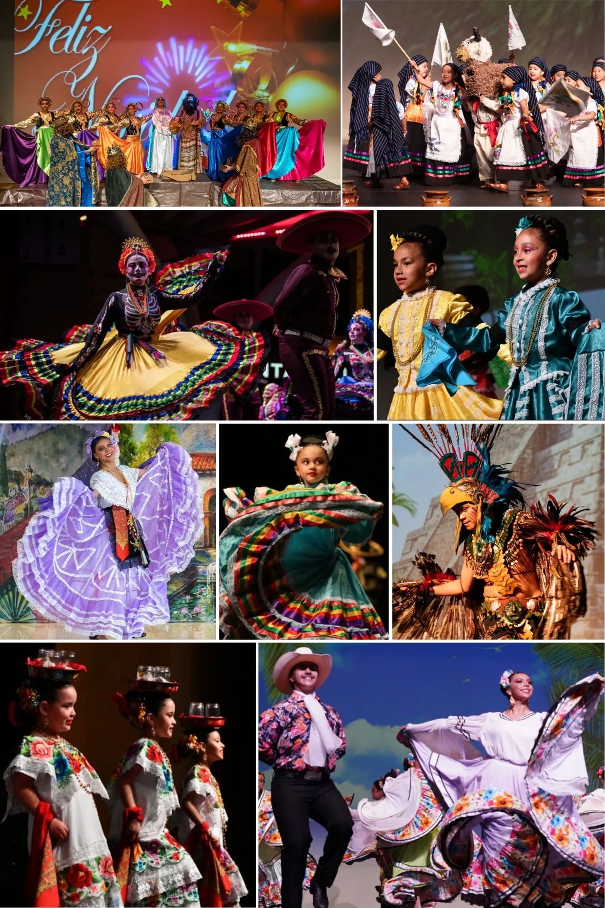 Colorful traditional Mexican dance performances with vibrant costumes and lively expressions.