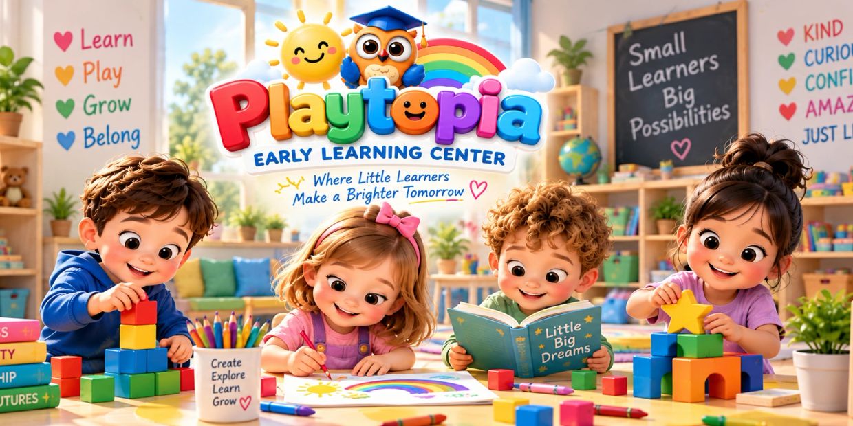Happy children learning and playing at Playtopia Early Learning Center.