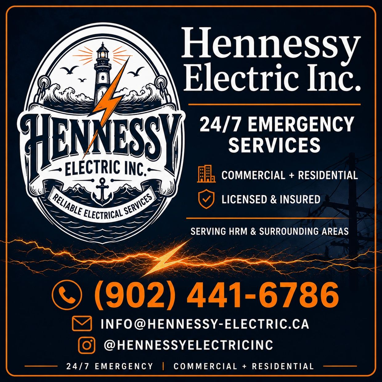 Hennessy Electric Inc. offers 24/7 emergency electrical services for commercial and residential clients.