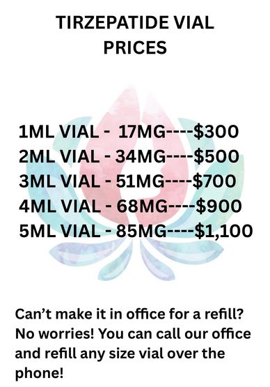 Tirzepatide vial prices and refill info.