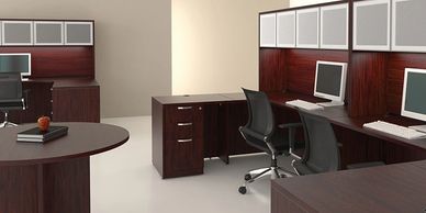 Wood and Laminate office furniture desks and casegoods