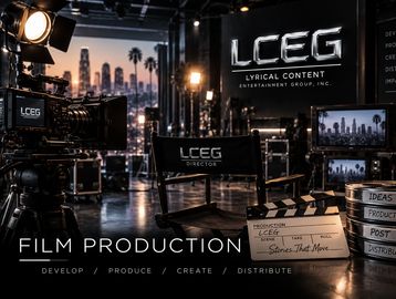 Film production studio setup with cameras and director's chair.