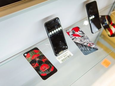 Phones in display for sale