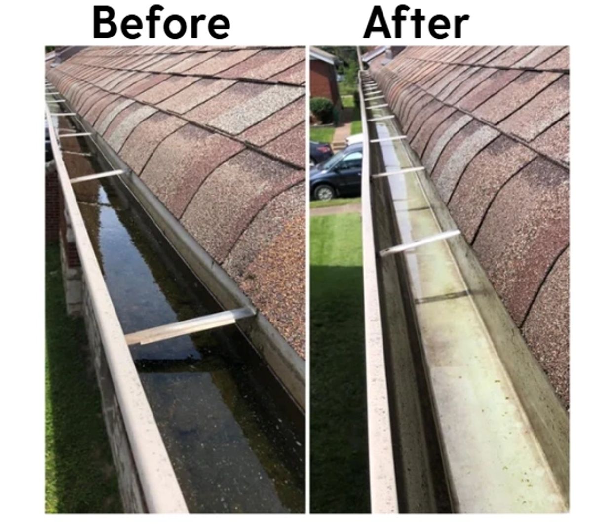 Cleaned gutter before and after.