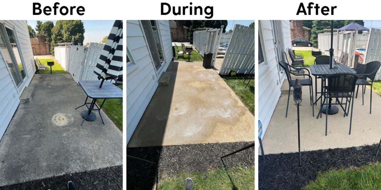 Patio cleaning and restoration process.