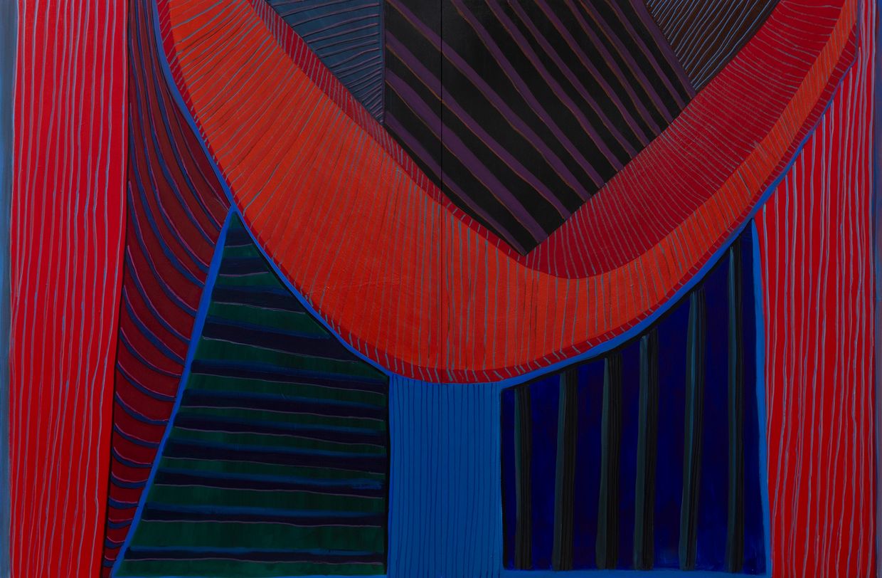 Acrylic and Ink Diptych Painting on Wood Panel