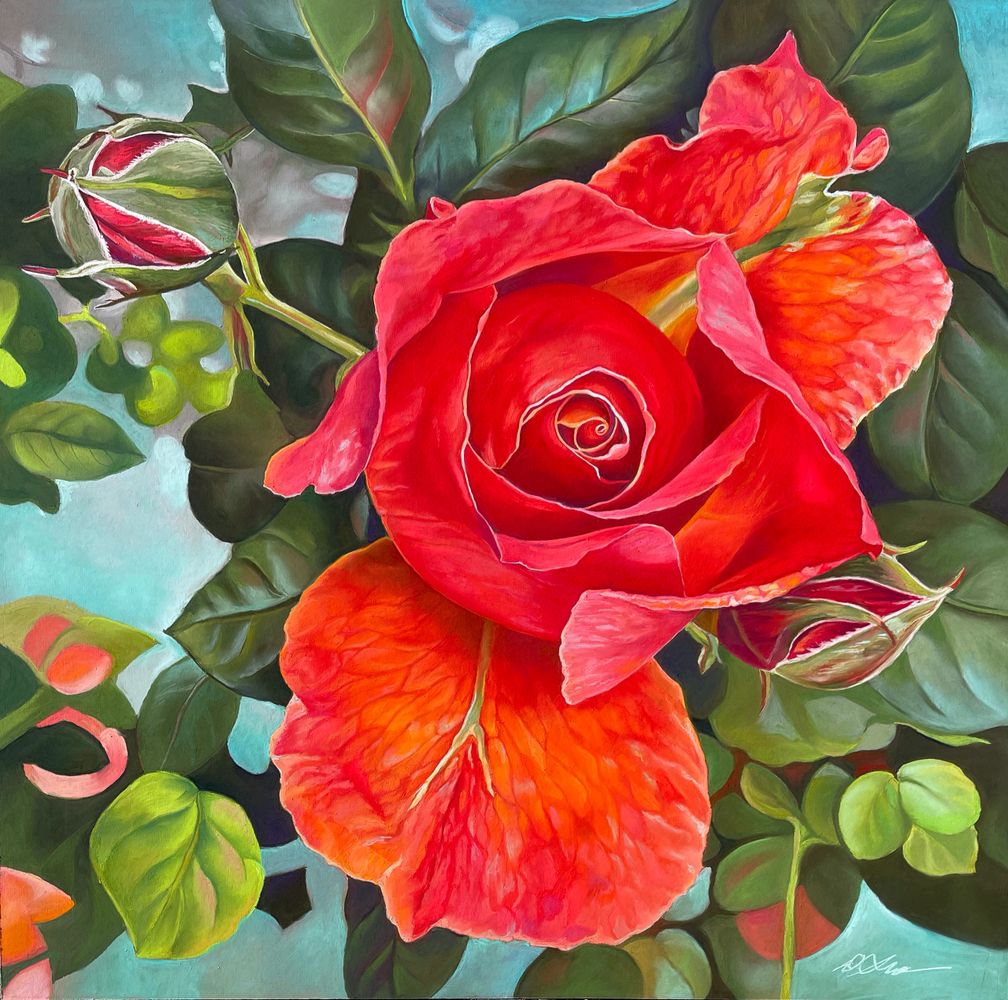 Pastel of Red Rose