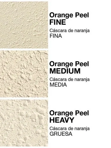 Three types of orange peel textures: fine, medium, and heavy.