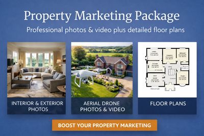 Marketing package offers interior, exterior, aerial drone photos, videos, and floor plans.