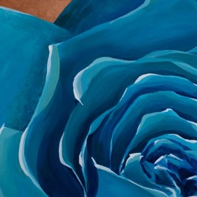 large turquoise rose with a copper background