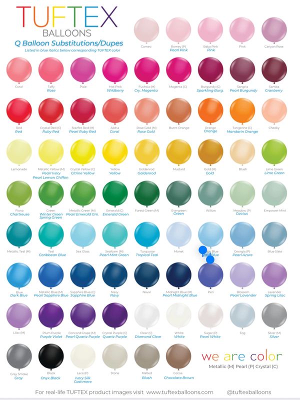 Balloon colour chart by TUFTEX BALLOONS
