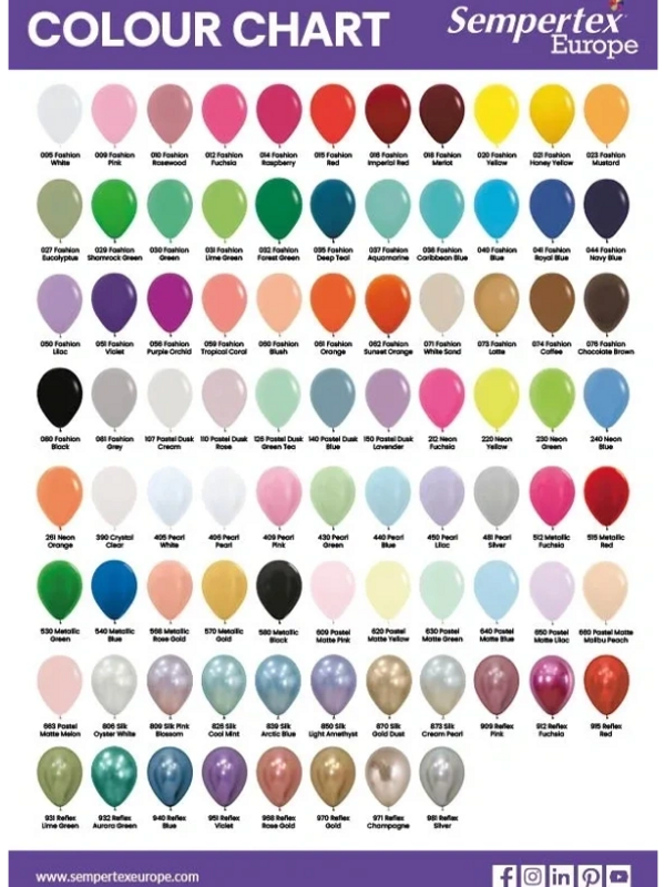 Balloon colour chart by SEMPERTEX Europe