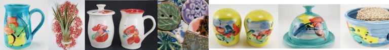 Beautiful handmade porcelain pottery both functional and decorative mugs, butter dish, pin, pendant,