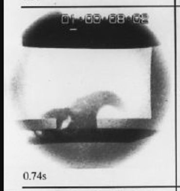 Black and white thermal image showing an animal in motion, timestamped 0.74 seconds.