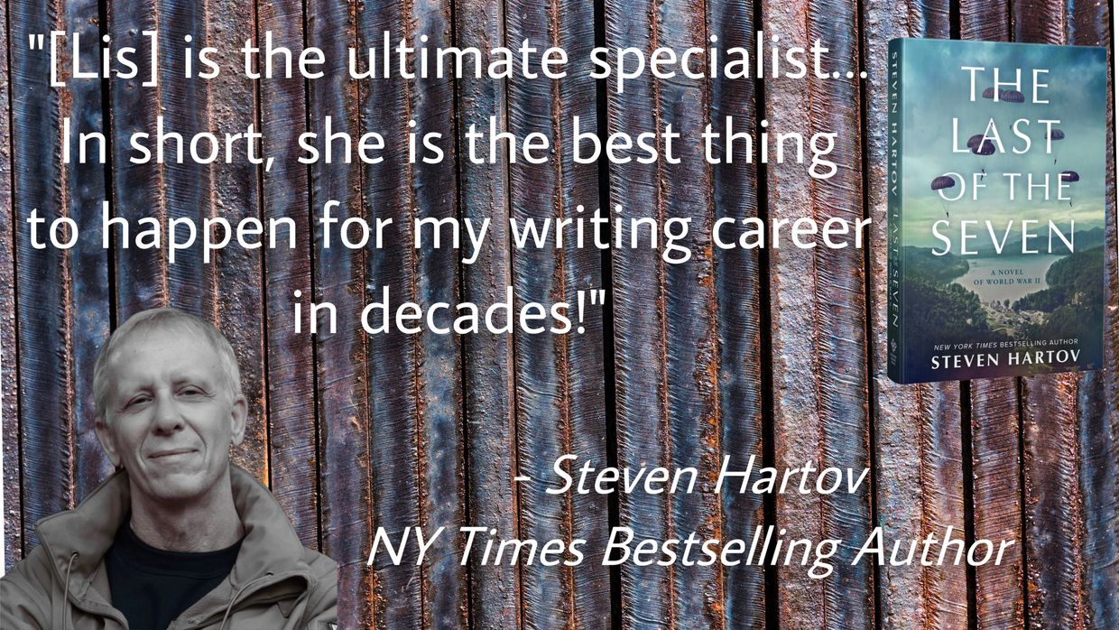 Testimonial blurb praising Lis Malone's work, from client Steven Hartov, NY Times Bestselling Author