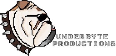 Profile drawing of a bulldog's head wearing studded collar and text "Underbyte Productions" on right