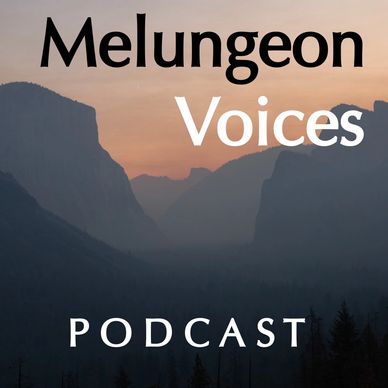 Misty mountain image background with overlay text "Melungeon Voices Podcast" 