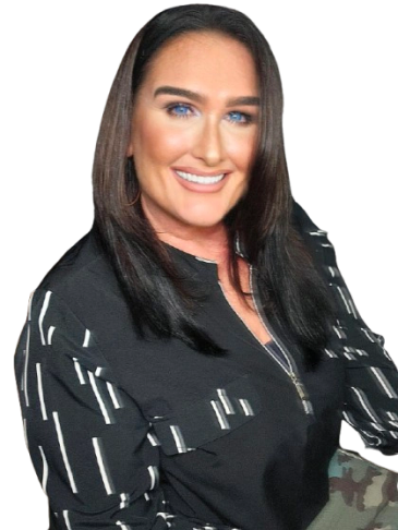 Smiling woman with straight dark hair and blue eyes.