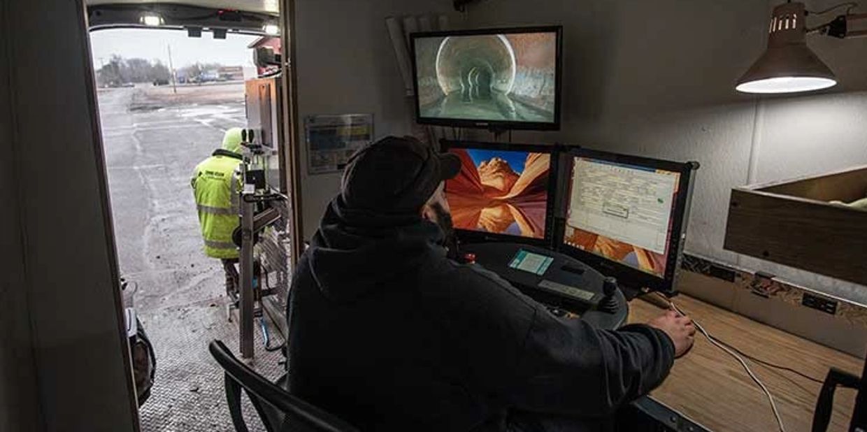 Man working at a computer station