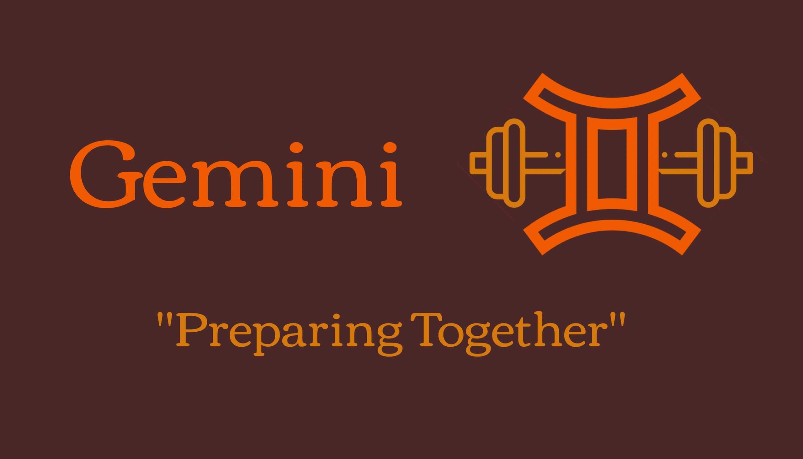 Gemini logo with dumbbells and tagline "Preparing Together".