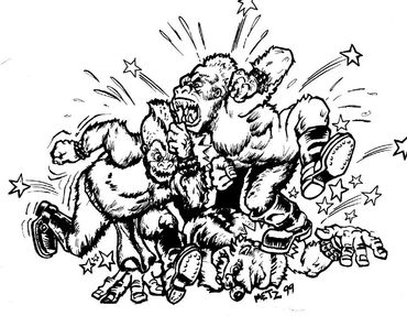 Drawing of apes fighting