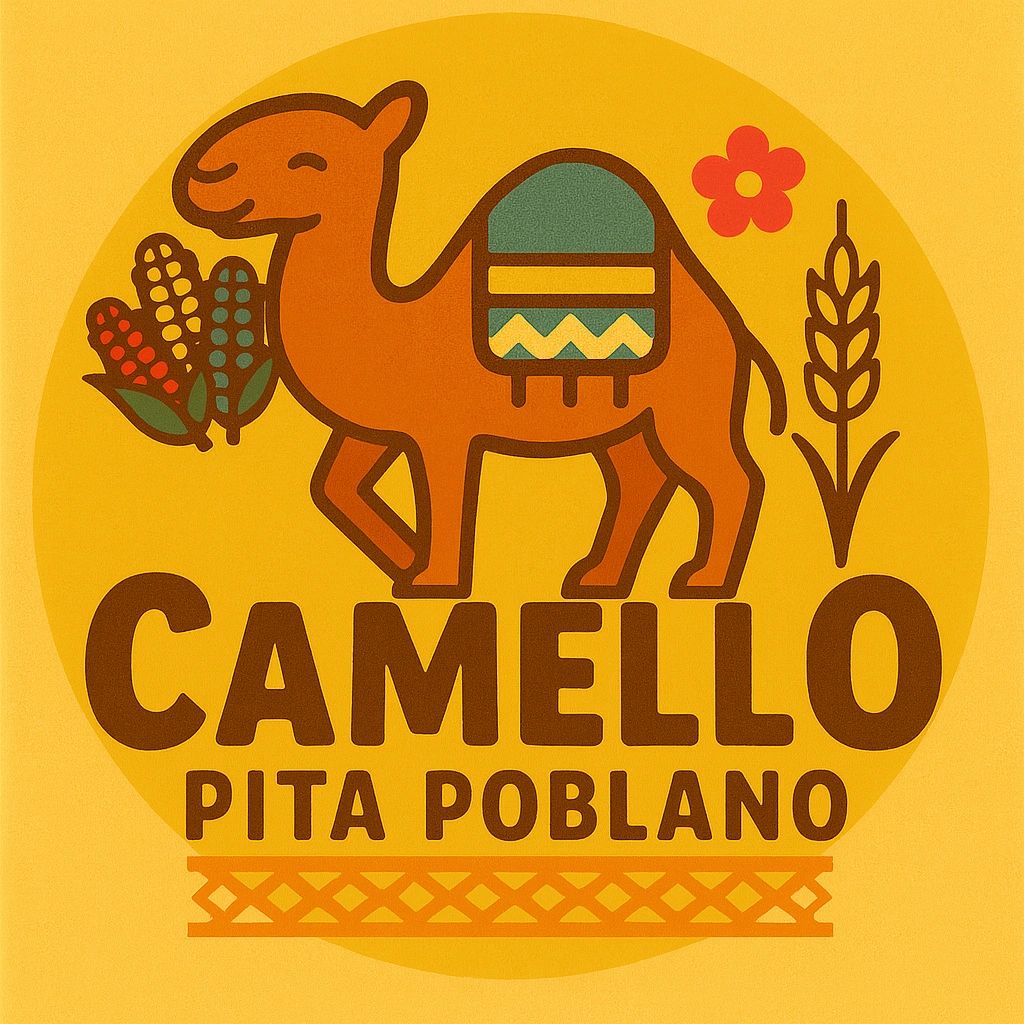 Logo of Camello Brand. Camel with Corn Cobs and Wheat Stalk.
