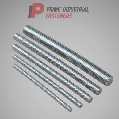 Five metal threaded rods of varying lengths.