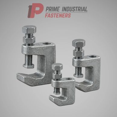 Three metal C-clamps used for fastening.