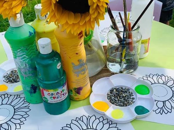 Copying the colours of the sunflowers with painting